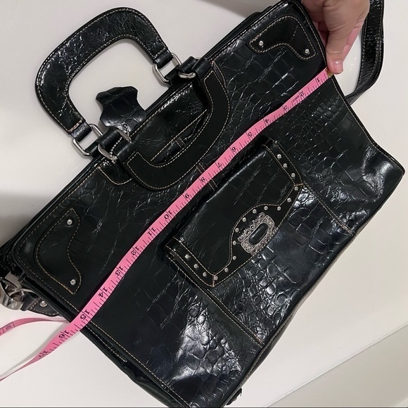 Lawyer’s bag top handle Leather croc embossing patent leather briefcase Retro - Picture 12 of 16